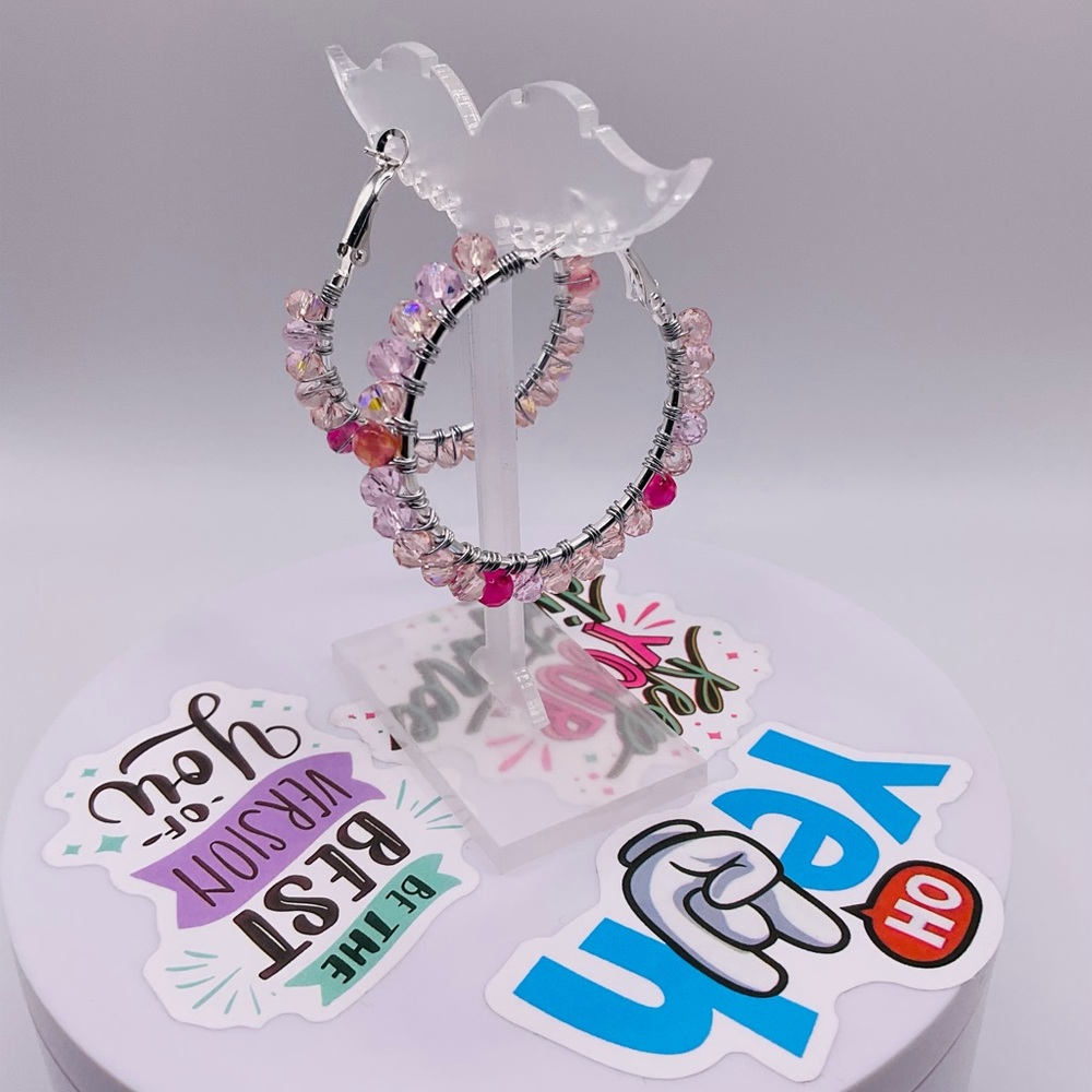 Pink earrings wrapped